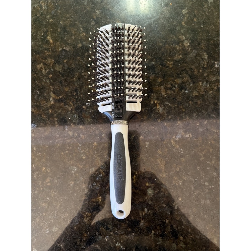 Vintage Conair Hairbrush Adjustable Round Or Flat Paddle Vented Boar Bristles
